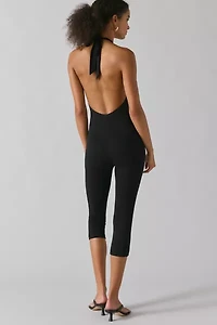 AFRM Patty Noir Backless Halter Catsuit