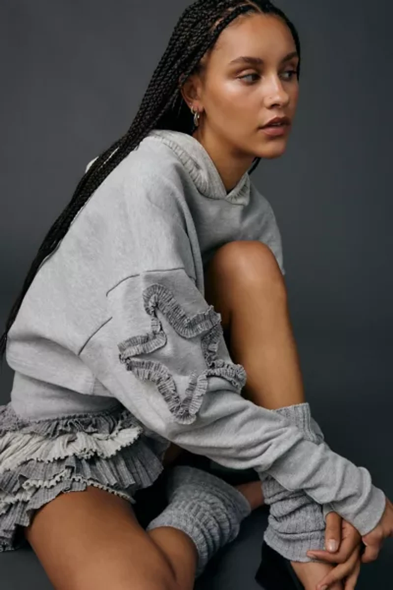 Zemeta Knitty Crop Ruffle Detail Cropped Hoodie Sweatshirt