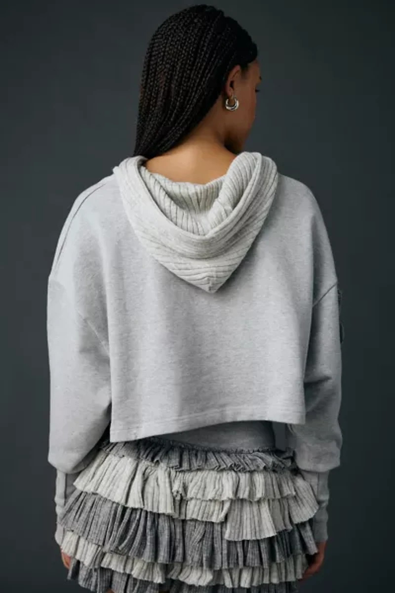 Zemeta Knitty Crop Ruffle Detail Cropped Hoodie Sweatshirt