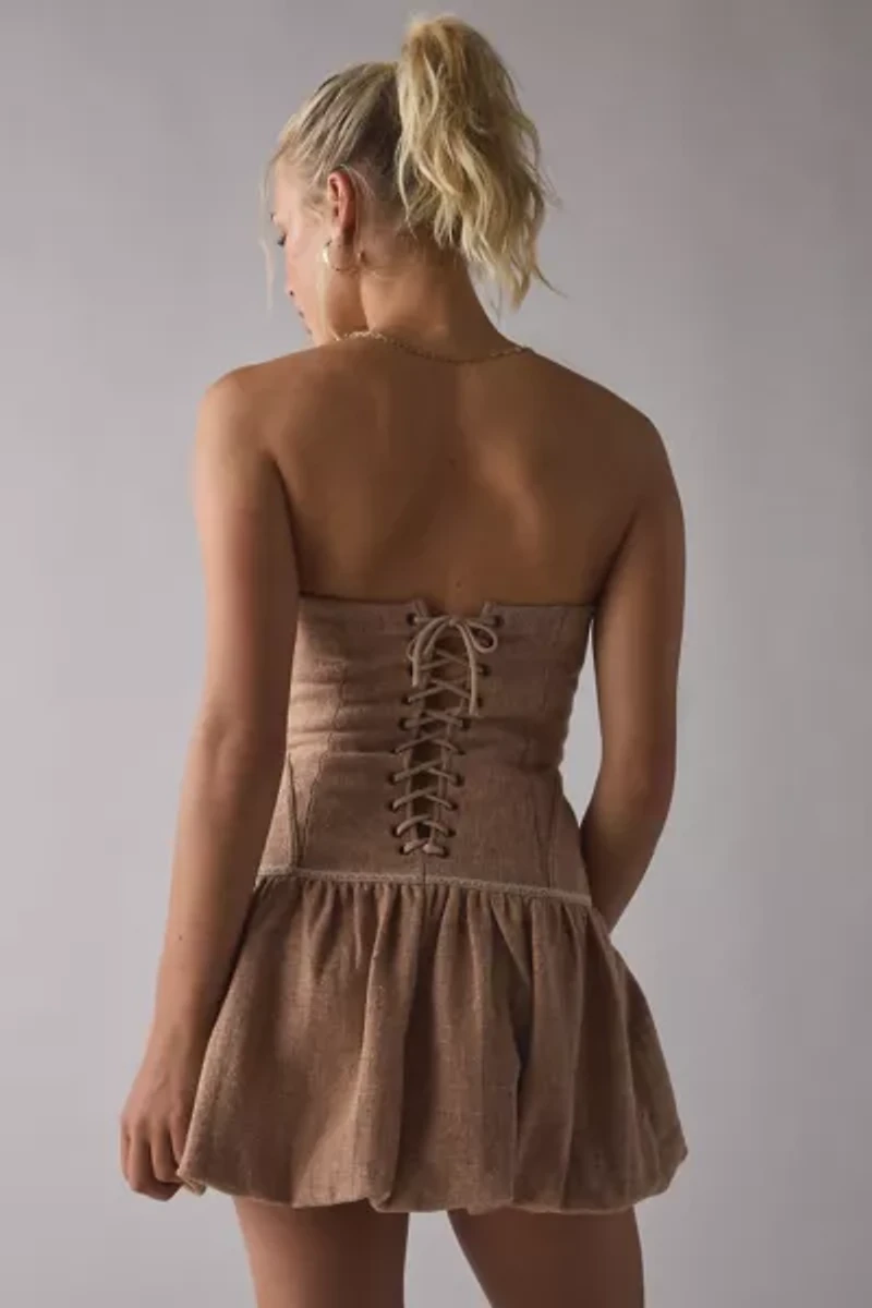 Zemeta Blusher Wool Drop Waist Strapless Mini Dress