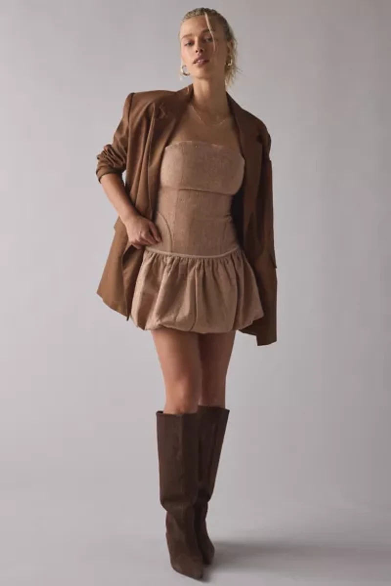 Zemeta Blusher Wool Drop Waist Strapless Mini Dress