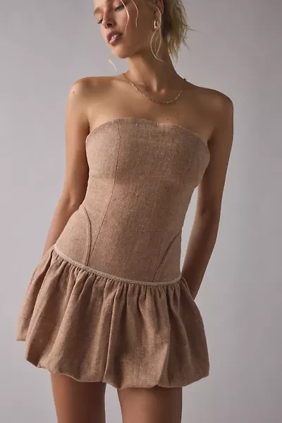 Zemeta Blusher Wool Drop Waist Strapless Mini Dress
