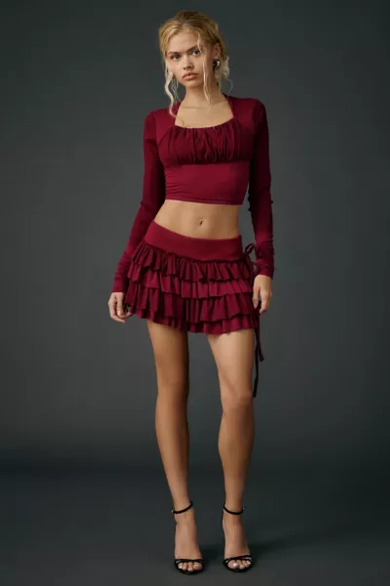 Zemeta Red Bloom Heart Square Neck Long Sleeve Top