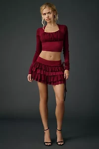 Zemeta Red Bloom Heart Square Neck Long Sleeve Top