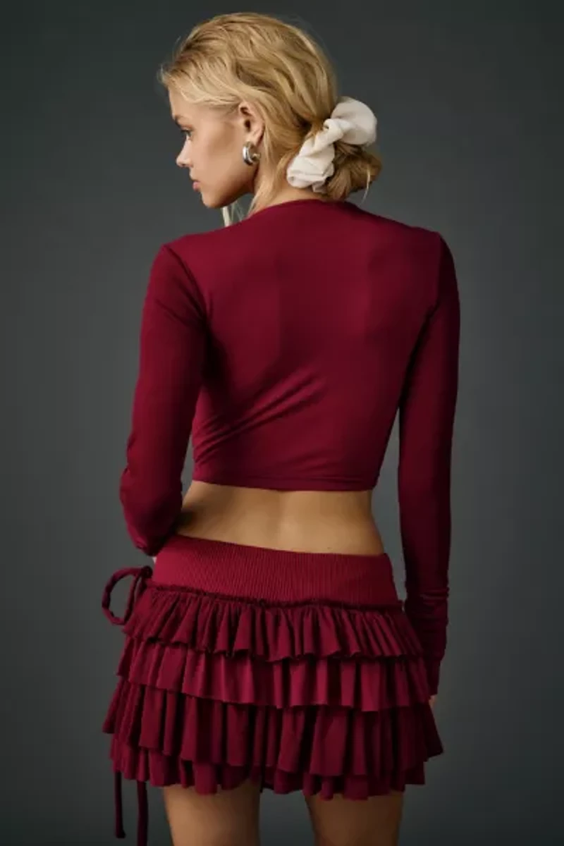 Zemeta Red Bloom Heart Square Neck Long Sleeve Top