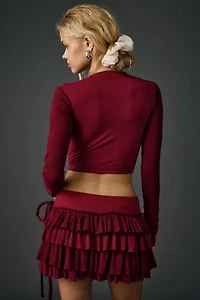 Zemeta Red Bloom Heart Square Neck Long Sleeve Top