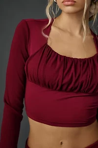 Zemeta Red Bloom Heart Square Neck Long Sleeve Top