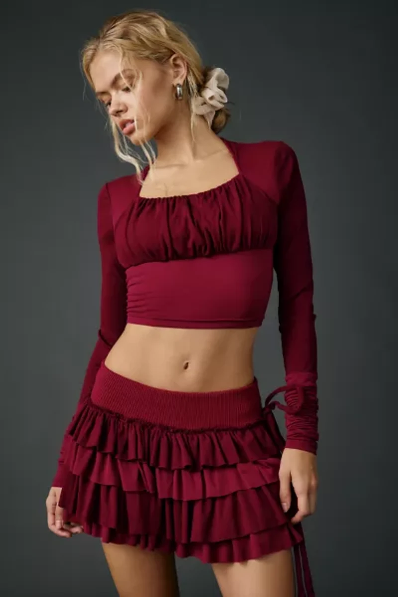 Zemeta Red Bloom Heart Square Neck Long Sleeve Top