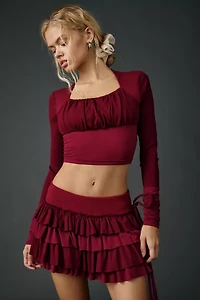 Zemeta Red Bloom Heart Square Neck Long Sleeve Top