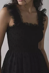 En Saison Casey Flutter Bow Flocked Mesh Mini Dress