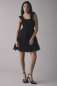 En Saison Casey Flutter Bow Flocked Mesh Mini Dress