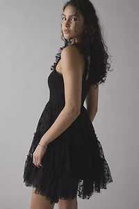 En Saison Casey Flutter Bow Flocked Mesh Mini Dress