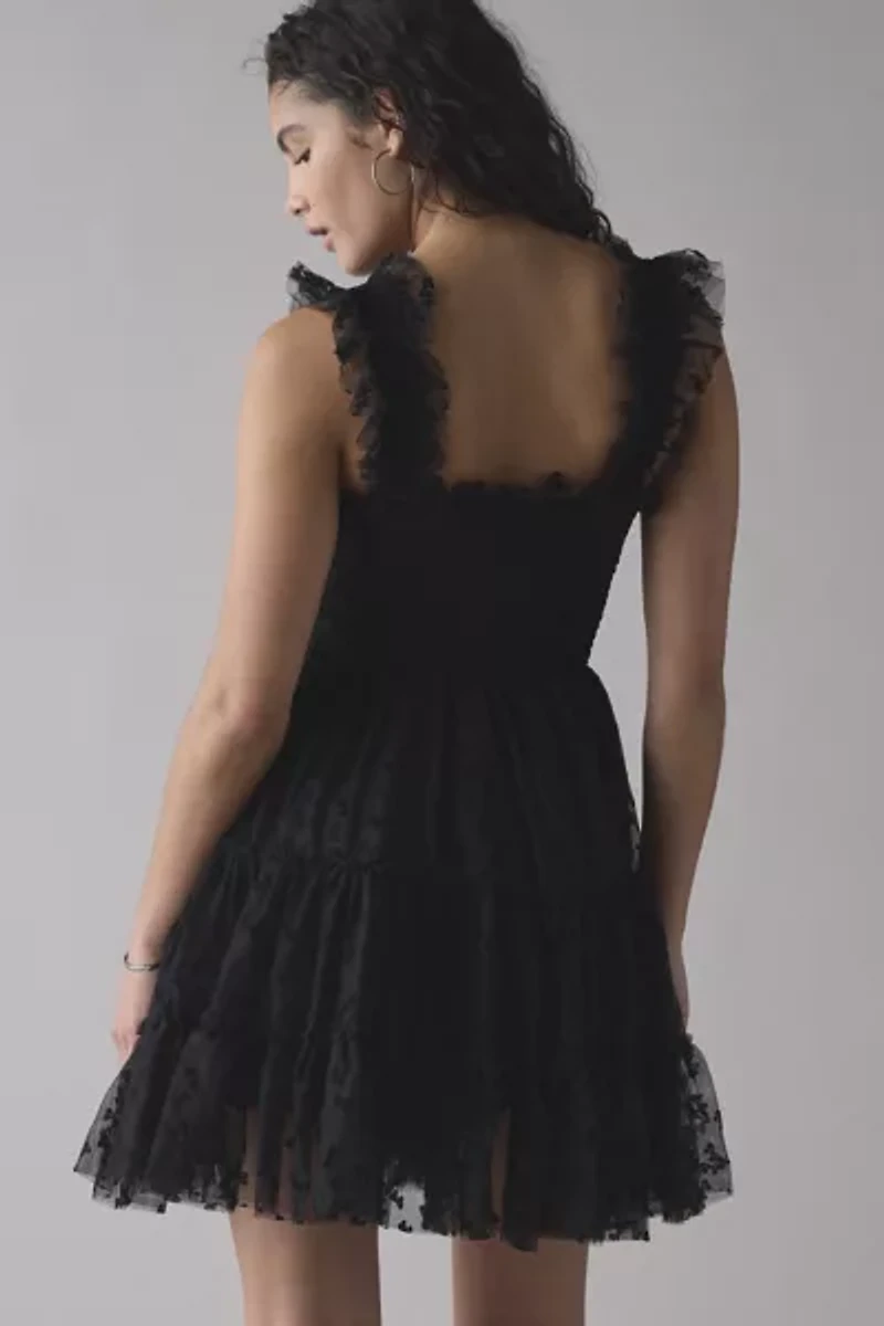 En Saison Casey Flutter Bow Flocked Mesh Mini Dress