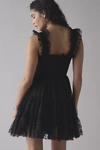 En Saison Casey Flutter Bow Flocked Mesh Mini Dress