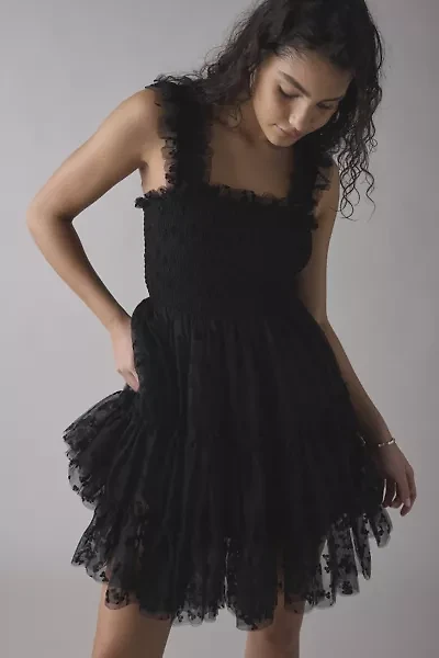 En Saison Casey Flutter Bow Flocked Mesh Mini Dress