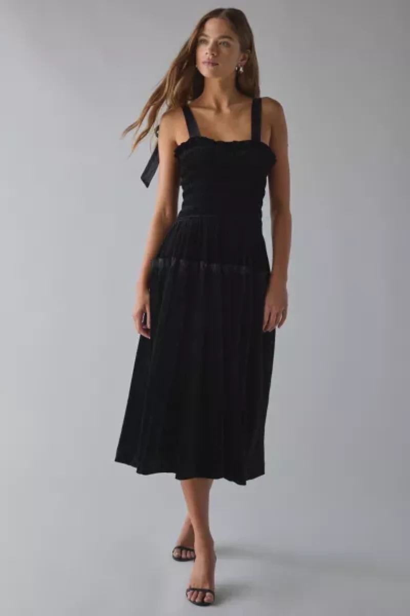 En Saison KcKenna Smocked Tie-Strap Midi Dress