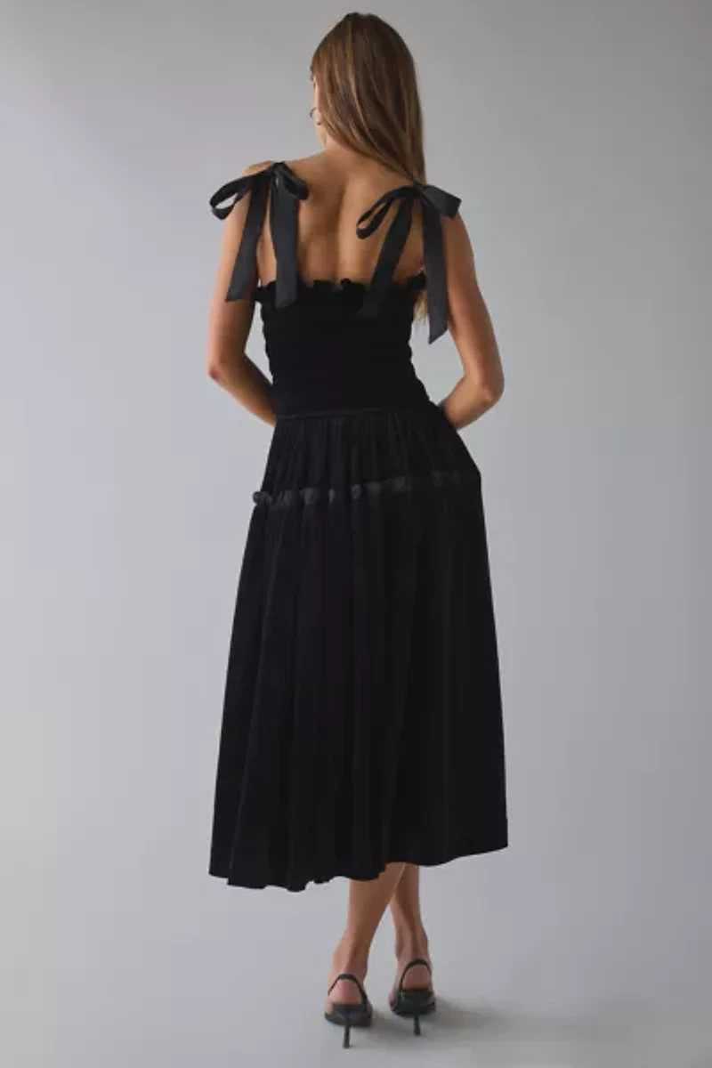 En Saison KcKenna Smocked Tie-Strap Midi Dress