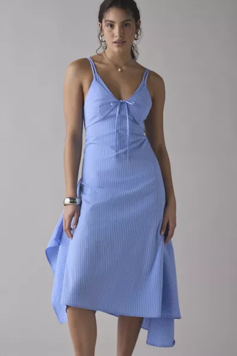 En Saison Lilith Striped Asymmetrical Paneled Midi Dress
