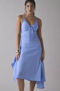 En Saison Lilith Striped Asymmetrical Paneled Midi Dress