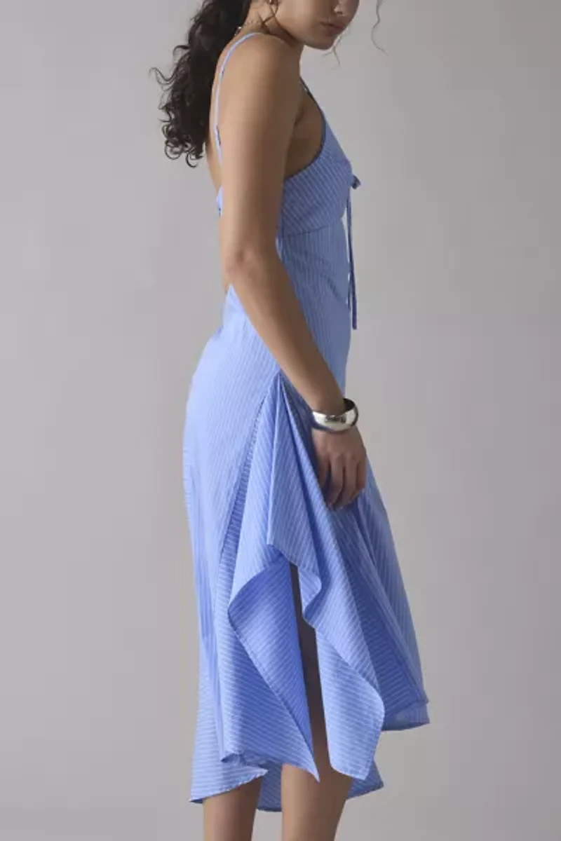 En Saison Lilith Striped Asymmetrical Paneled Midi Dress