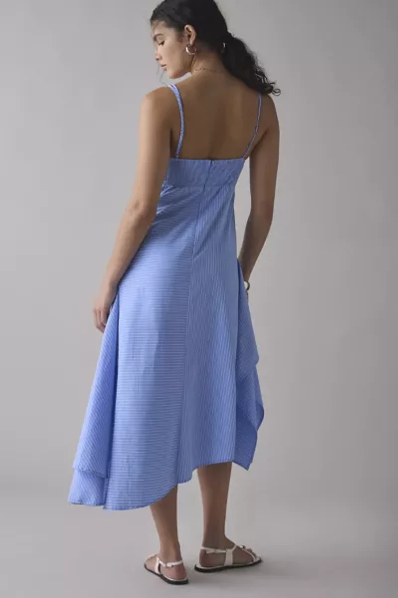 En Saison Lilith Striped Asymmetrical Paneled Midi Dress