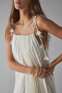 En Saison Sadie Embroidered Pleated Tie-Shoulder Maxi Dress