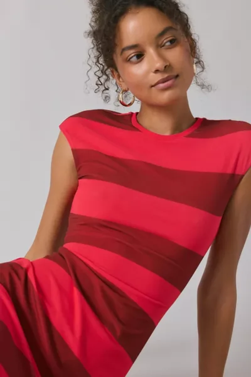 AFRM Cody Striped Mesh Short Sleeve Maxi Dress