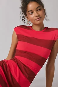 AFRM Cody Striped Mesh Short Sleeve Maxi Dress