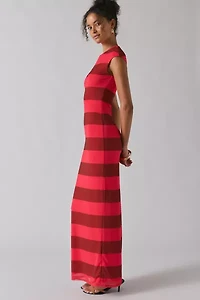 AFRM Cody Striped Mesh Short Sleeve Maxi Dress