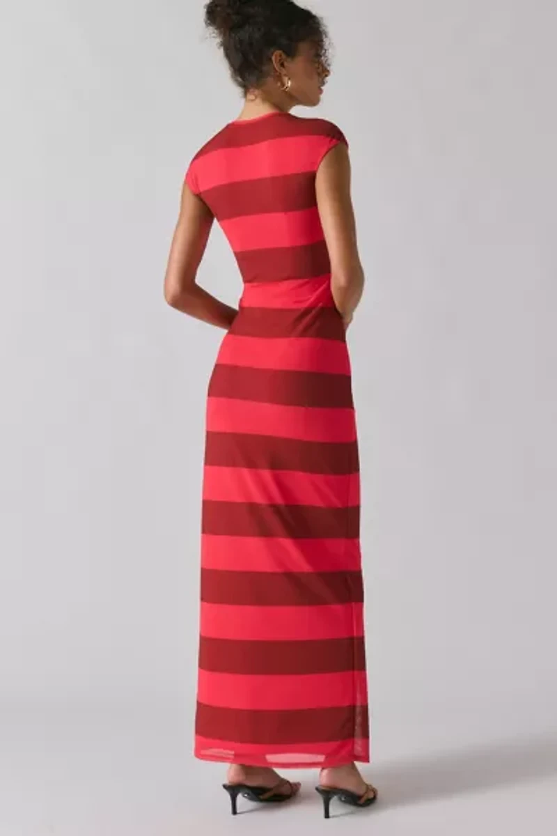 AFRM Cody Striped Mesh Short Sleeve Maxi Dress