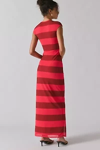 AFRM Cody Striped Mesh Short Sleeve Maxi Dress