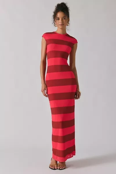 AFRM Cody Striped Mesh Short Sleeve Maxi Dress