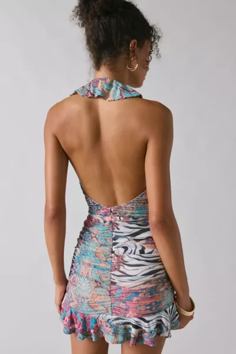 AFRM Odessa Cascading Ruffle Plunge Halter Mini Dress