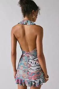 AFRM Odessa Cascading Ruffle Plunge Halter Mini Dress