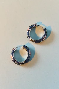 Floral Enameled Metal Hoop Earring