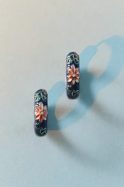 Floral Enameled Metal Hoop Earring