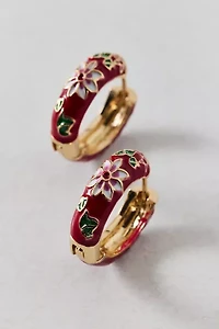 Floral Enameled Metal Hoop Earring