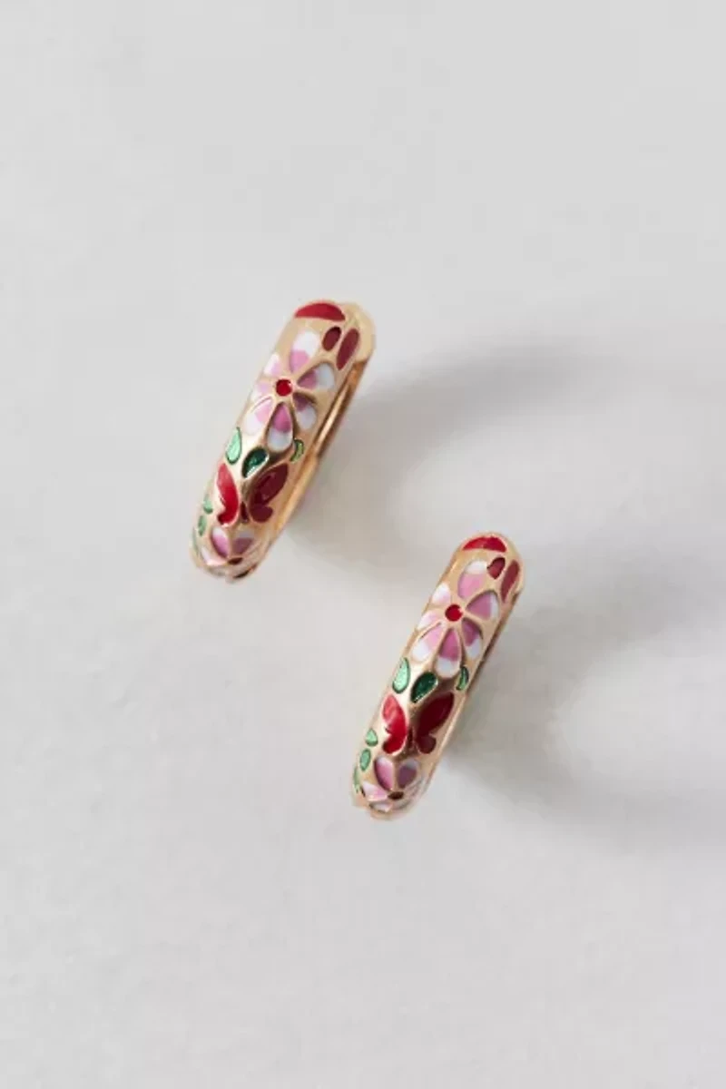 Floral Enameled Metal Hoop Earring