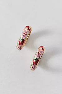 Floral Enameled Metal Hoop Earring