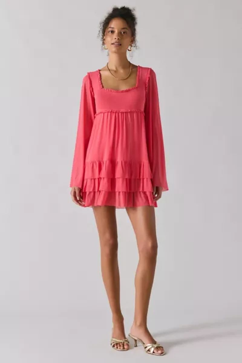 AFRM Madison Bell Sleeve Ruffle Babydoll Mini Dress