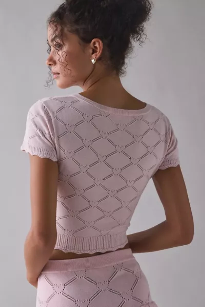 LoveShackFancy Lilifred Pointelle Knit Short Sleeve Henley Top