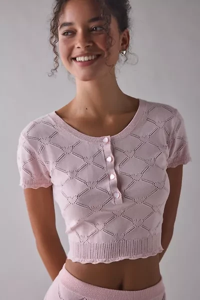LoveShackFancy Lilifred Pointelle Knit Short Sleeve Henley Top