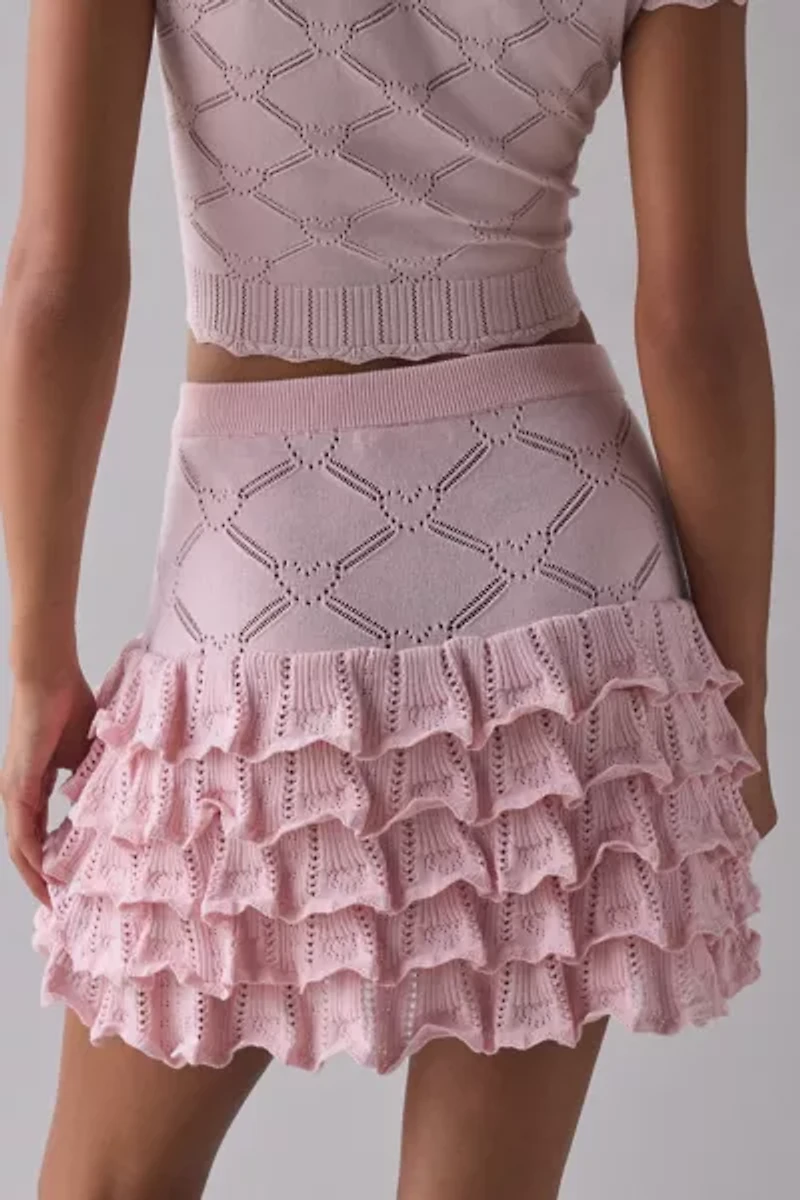 LoveShackFancy Kalliope Pointelle Knit Ruffle Mini Skirt