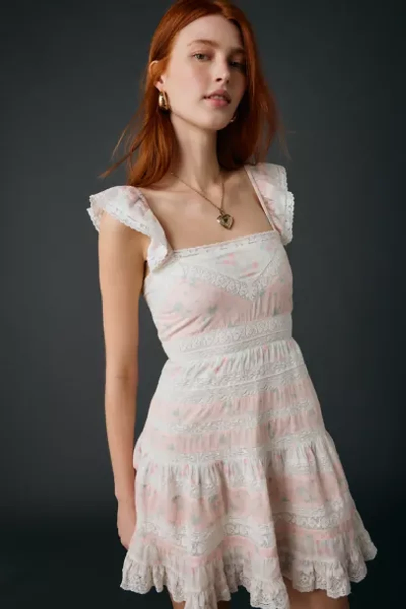 LoveShackFancy Melitta Mixed Floral Print Mini Dress