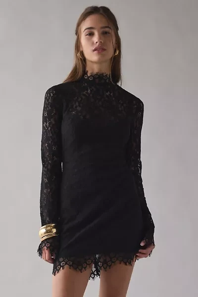 AFRM Irene Black Lace Long Sleeve Mini Dress