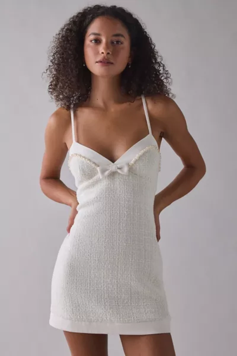 LoveShackFancy Florencio Bow Detail Tweed Mini Dress