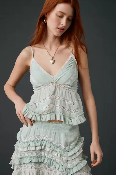 LoveShackFancy Faelith Lace Trim Cotton Babydoll Tank Top