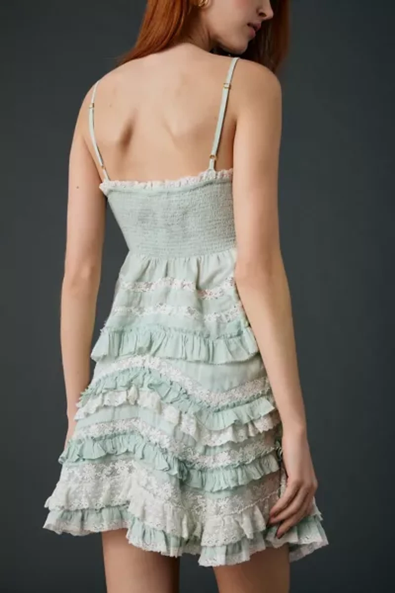 LoveShackFancy Serevina Lace Trim Cotton Ruffle Mini Skirt