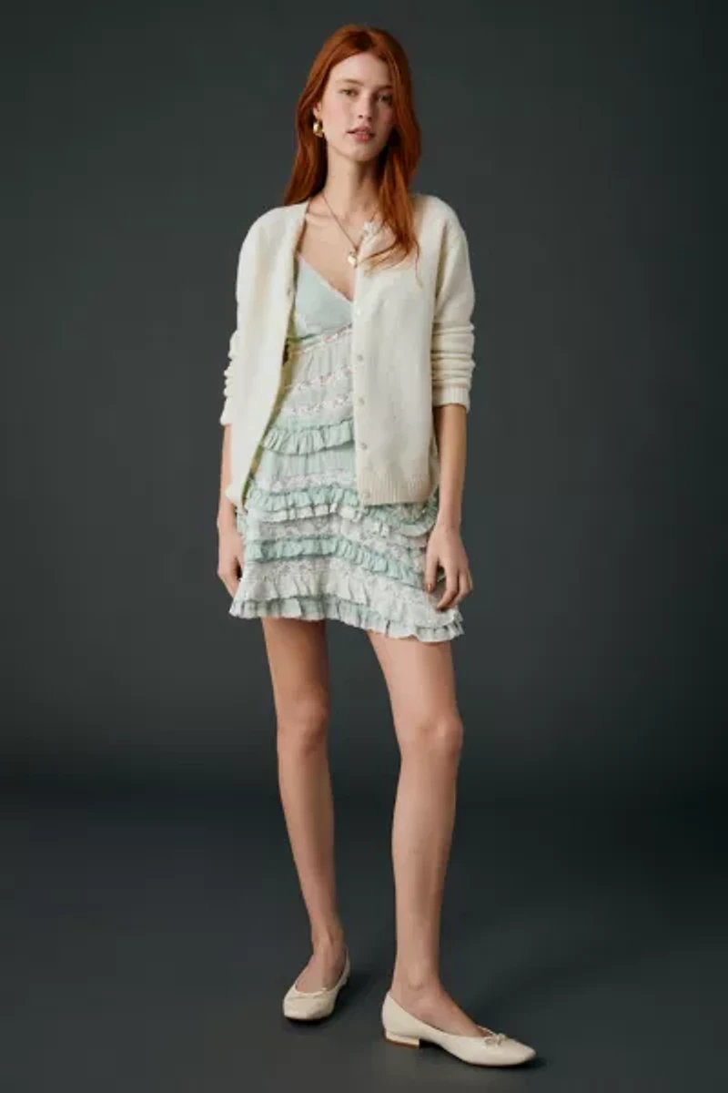 LoveShackFancy Serevina Lace Trim Cotton Ruffle Mini Skirt