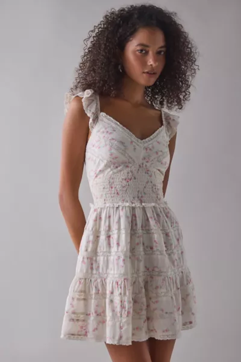 LoveShackFancy Finny Luna Rosa Fleur Cotton Ruffle Mini Dress